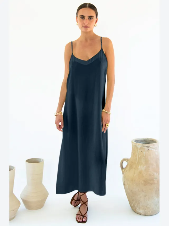 Neu Nomads dames vegan Slipdress Gitta Middernachtblauw Extra donkerblauw