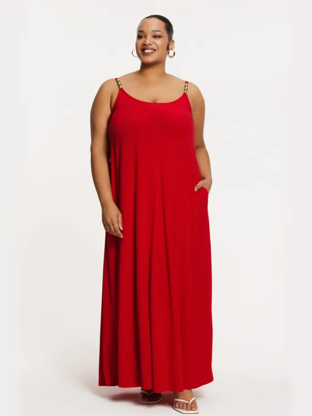 Yoek Lange spaghetti-jurk swing | Rood
