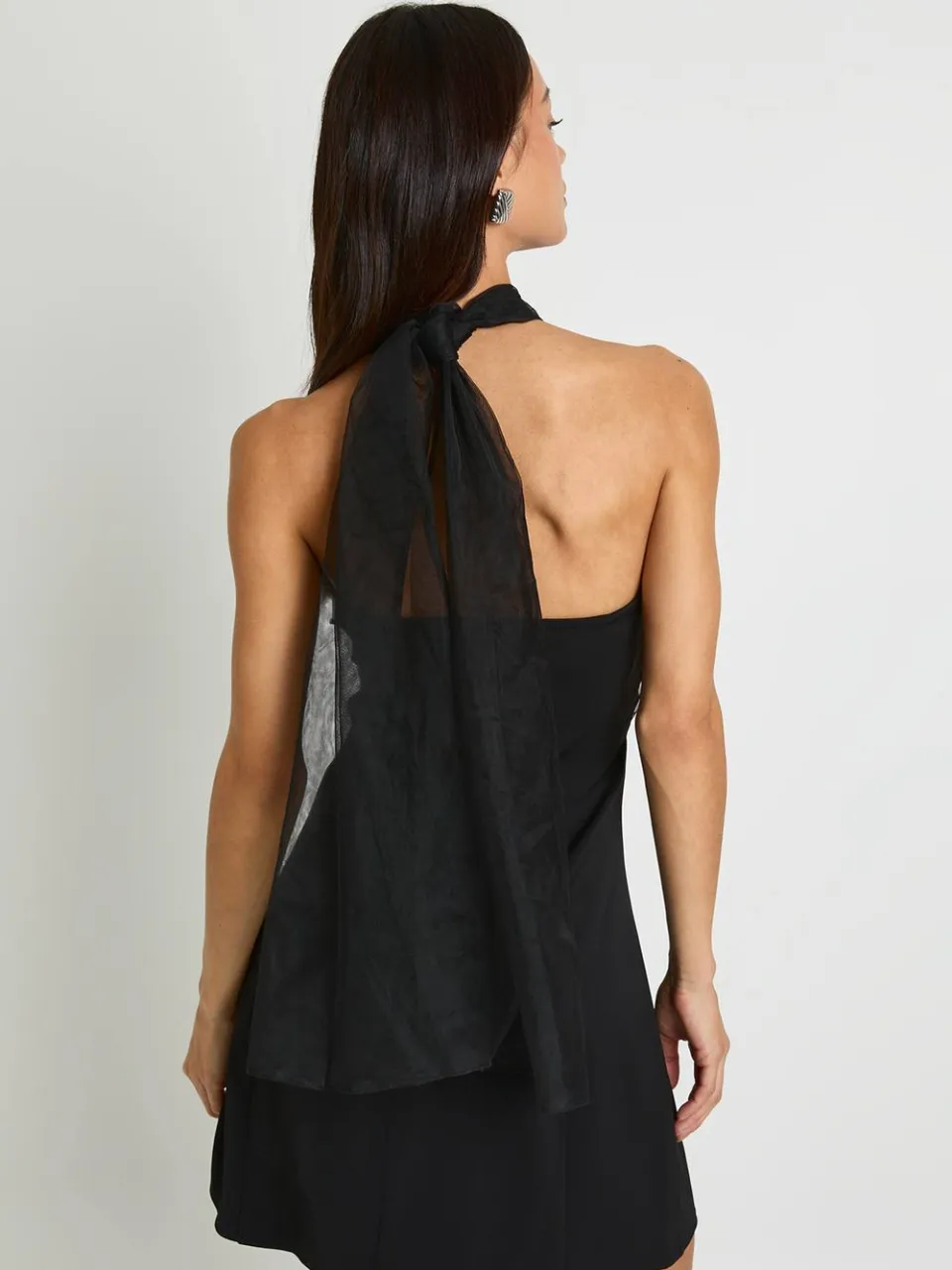 boohoo Dames Lange Tulle Halternek Minikjurk zwart, foto 3