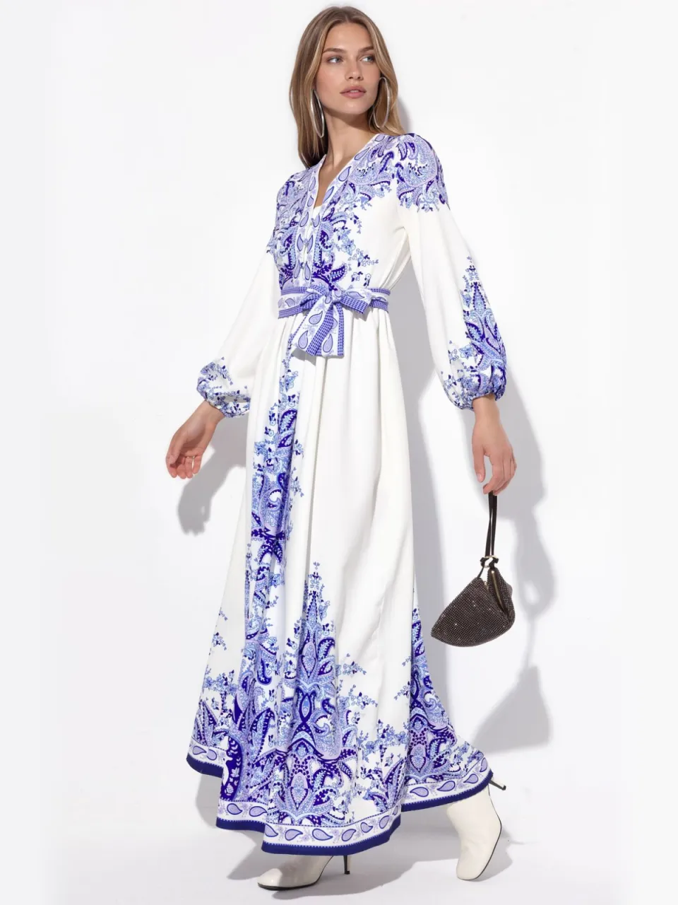 MSN Collection Paisley A-lijn Maxi Jurk Met Strikriem veelkleurig, foto 2