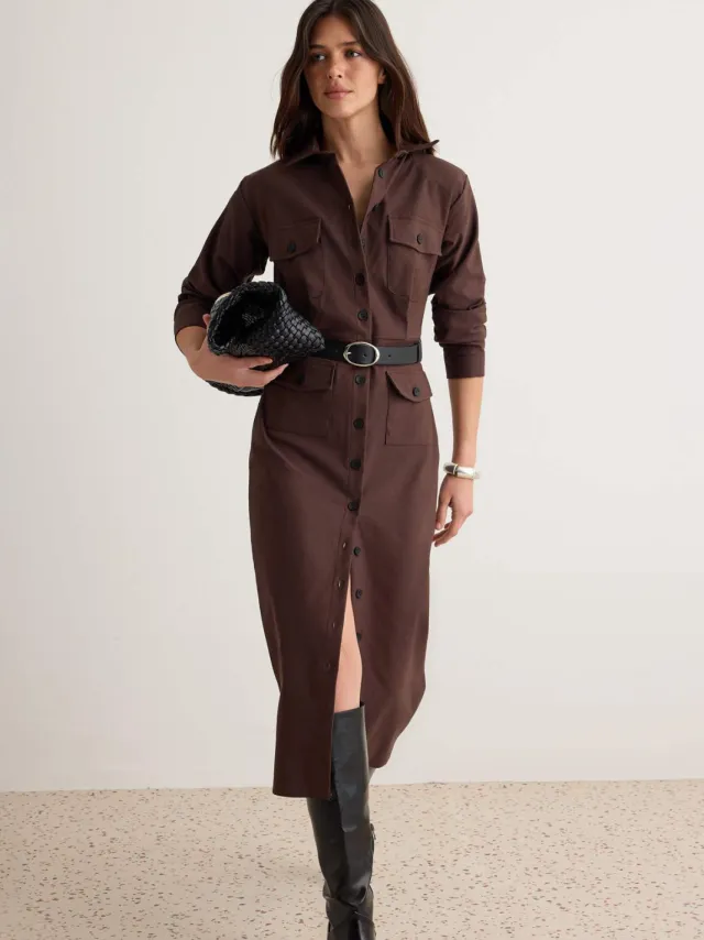 Trendyol TRENDYOLMİLLA Dames Effen Midi Lang Bodycon Jurken Bruin