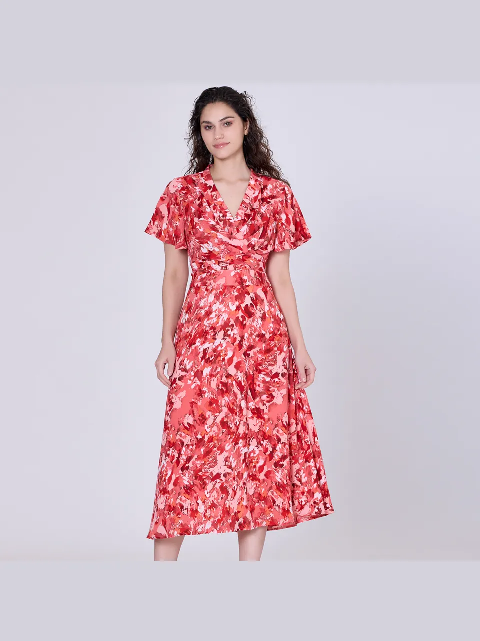 Smart & Joy Wikkel midi abstracte print midi -jurk rood, foto 2