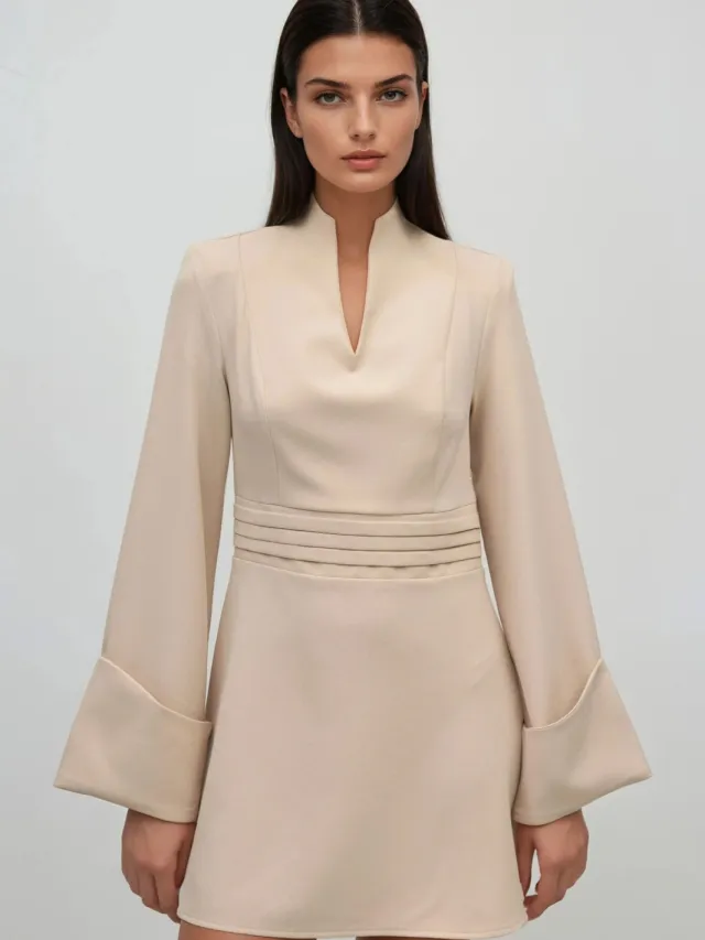 Hiccup Elegante V-hals Lange Mouwen Mini-jurk Ivoor