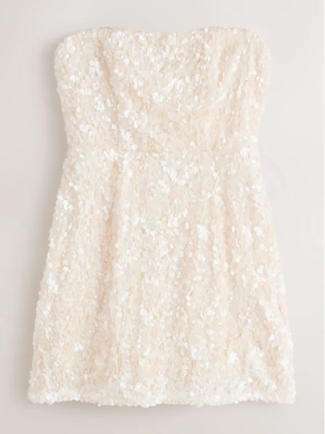 Next Dames - Bandeau-minifeestjurk met lovertjes - Wit White Sequin