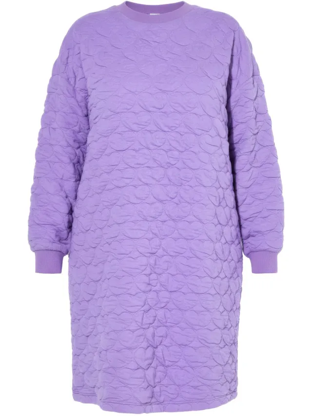 Studio Untold Dames - Mini-sweatjurk oversized HEART-stiksel - Purper - Maat 42+