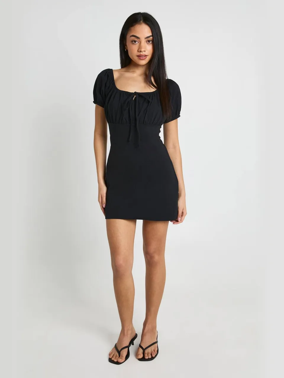 boohoo Dames Katoenen Melkmeisjejurk Met Korte Mouwen zwart, foto 2