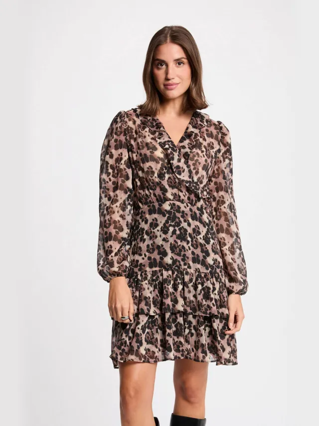 Morgan korte jurk met panterprint met glitter bruin, foto 3