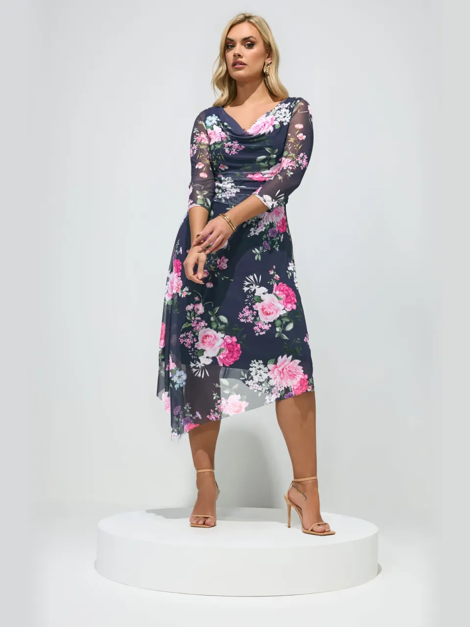 Yours London Marineblauwe Asymmetrische Jurk Met Bloemenprint, foto 2