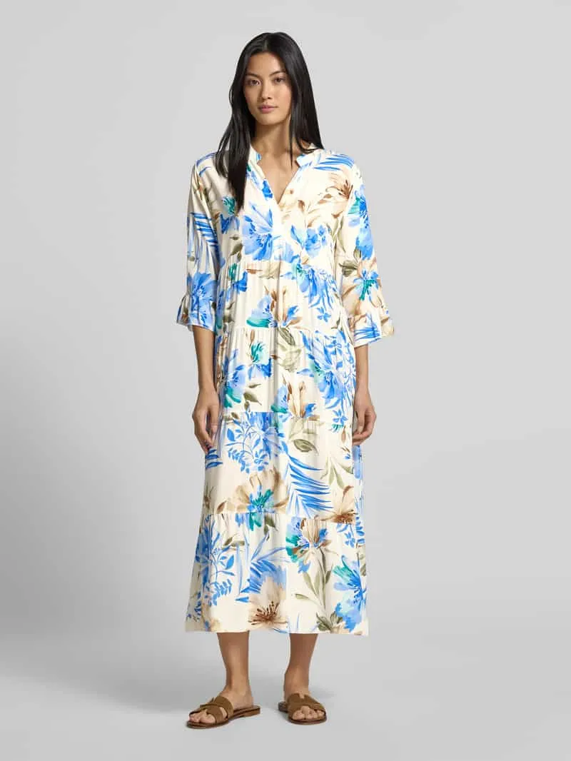 ZABAIONE Midi-jurk van viscose met serafinokraag model 'Kl44arraa' Bleu