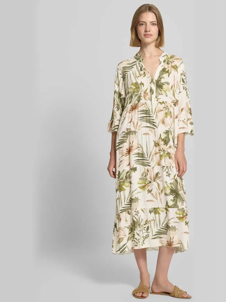 ZABAIONE Midi-jurk van viscose met serafinokraag model 'Kl44arraa' Kaki
