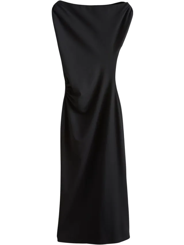 Next Dames - Halflange gedrapeerde feestjurk met blote schouder en ruches - Zwart Black