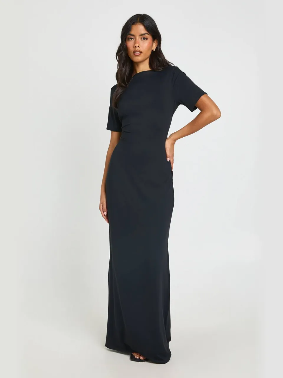 boohoo Dames Basic Superzachte Korte Mouw Maxi Jurk zwart, foto 3