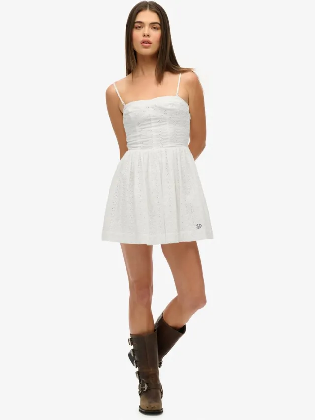Superdry Minicami-jurk met broderie - Dames - Jurken chalk white broderie