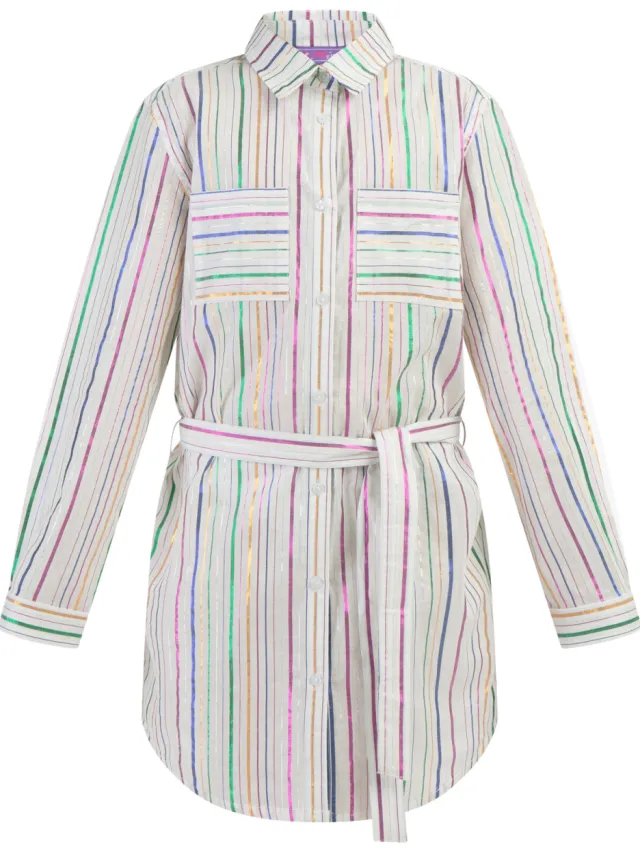 Mymo Overhemd blouse jurk Meisje Witte veelkleurige strepen, foto 2