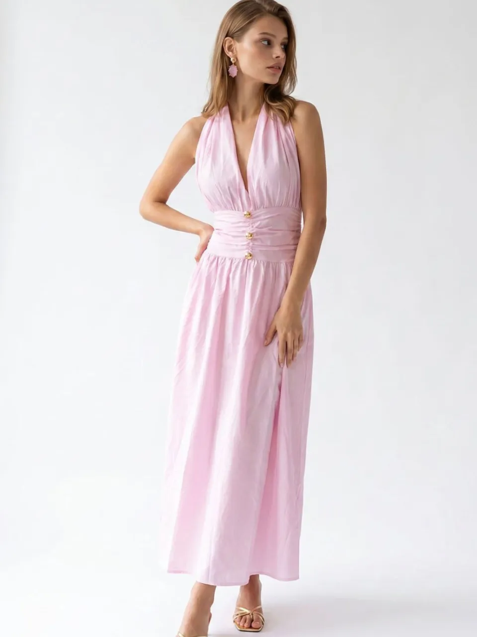 Mixray Dames Katoenen Poplin Halter Maxi Jurk blush, foto 2