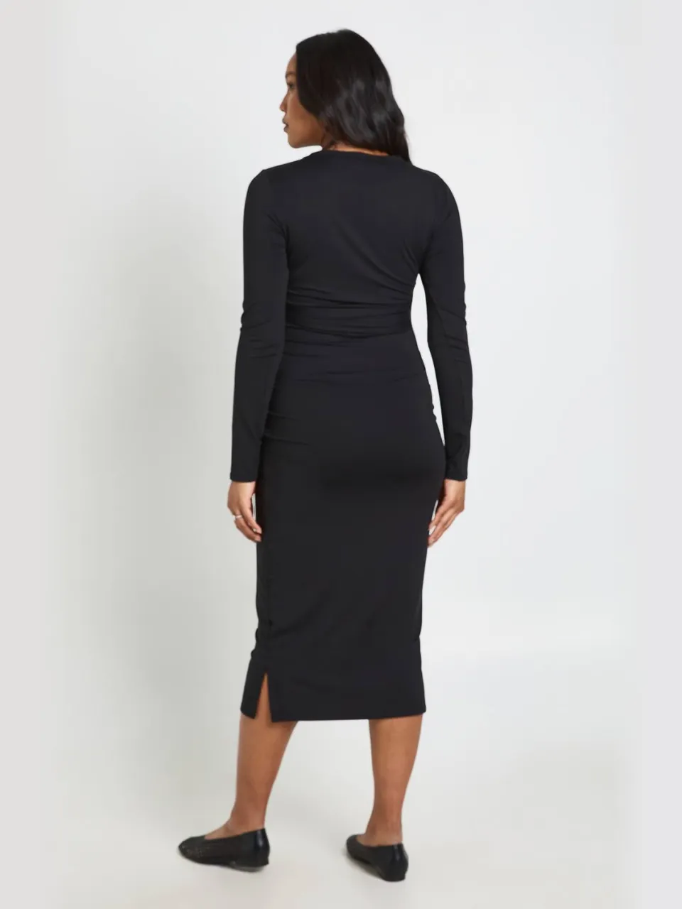 boohoo Dames Zwangerschaps Midi-jurk Met Strikceintuur zwart, foto 2