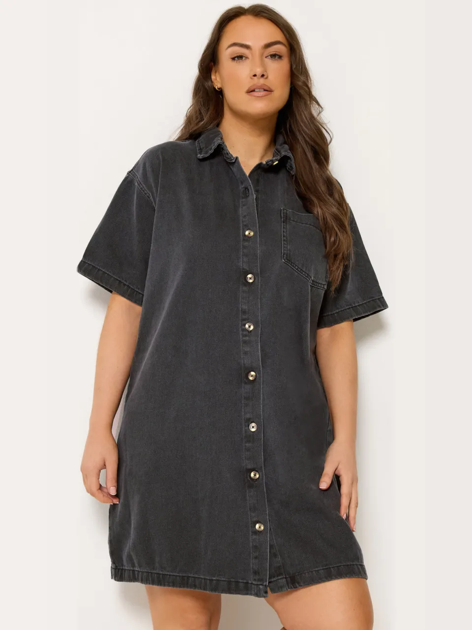 Yours Zwarte Gewassen Denim Overhemdjurk Black