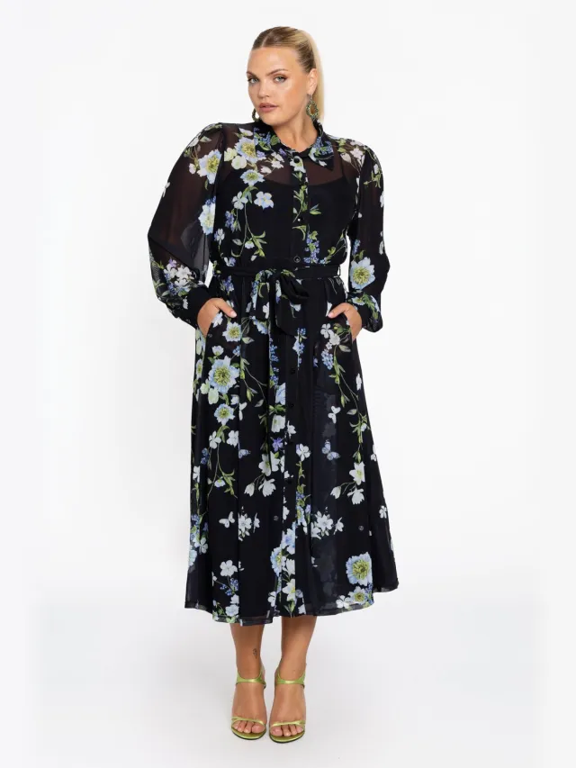 Yoek Jurk flare BLUETT | Zwart