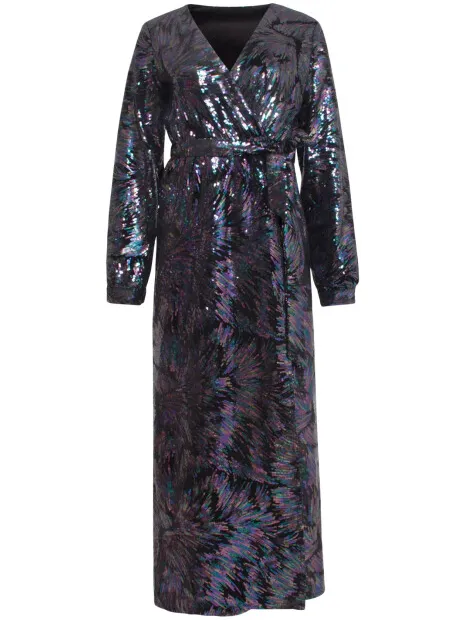 Smashed Lemon 24773 multicolour pailletten maxi jurk met e velours zwart, foto 2