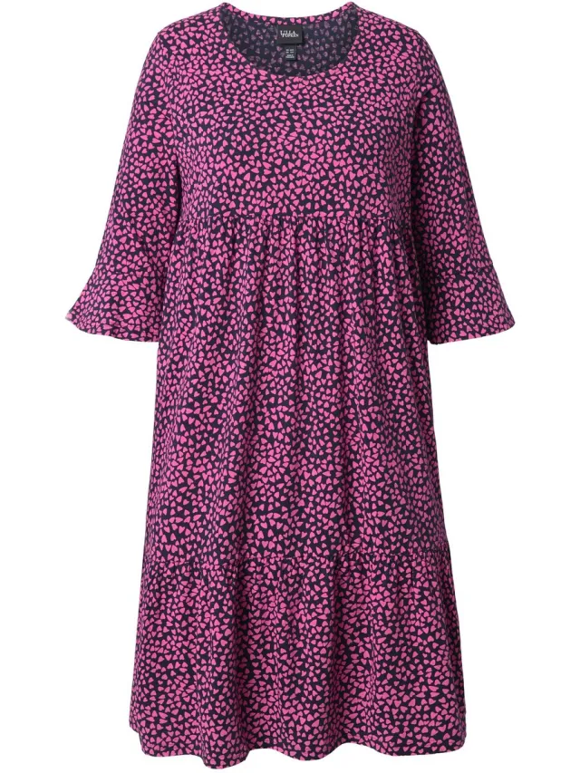 Ulla Popken Dames - Midi-jurk harten A-lijn ronde hals 3/4-mouwen - Marine - Maat 42+