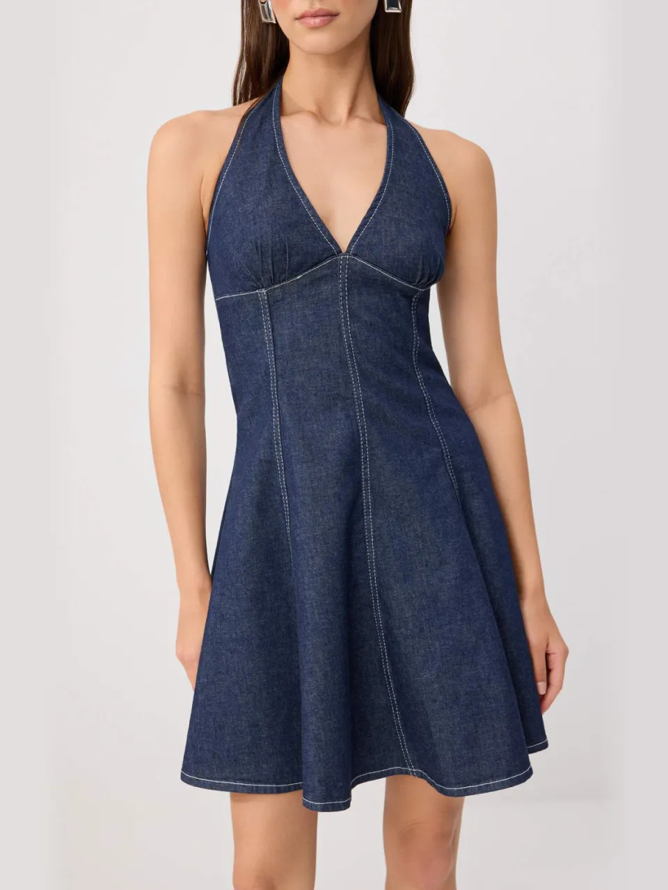 Trendyol TRENDYOLMİLLA Dames Donkerblauw Effen Kort / Mini Mouwloos Skater Jurken, foto 2