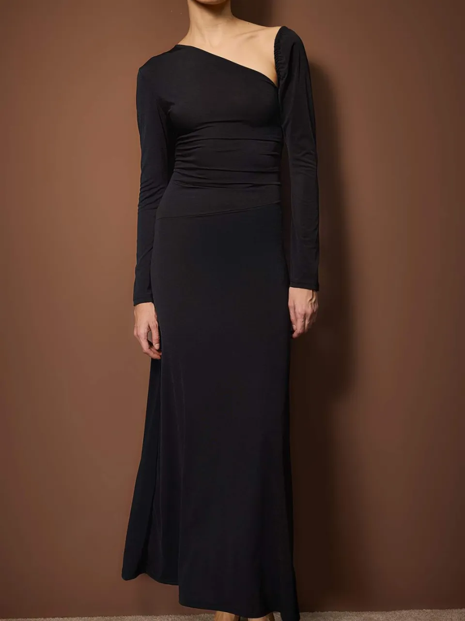 Trendyol TRENDYOLMİLLA Dames Zwart Effen Maxi Lang Diploma-uitreiking / Gala A-lijn Avond & Gala Jurk, foto 2