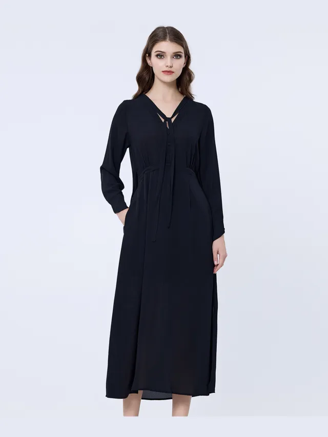 S&J Weekends V-Neckline Long Blouse-dress Zwart