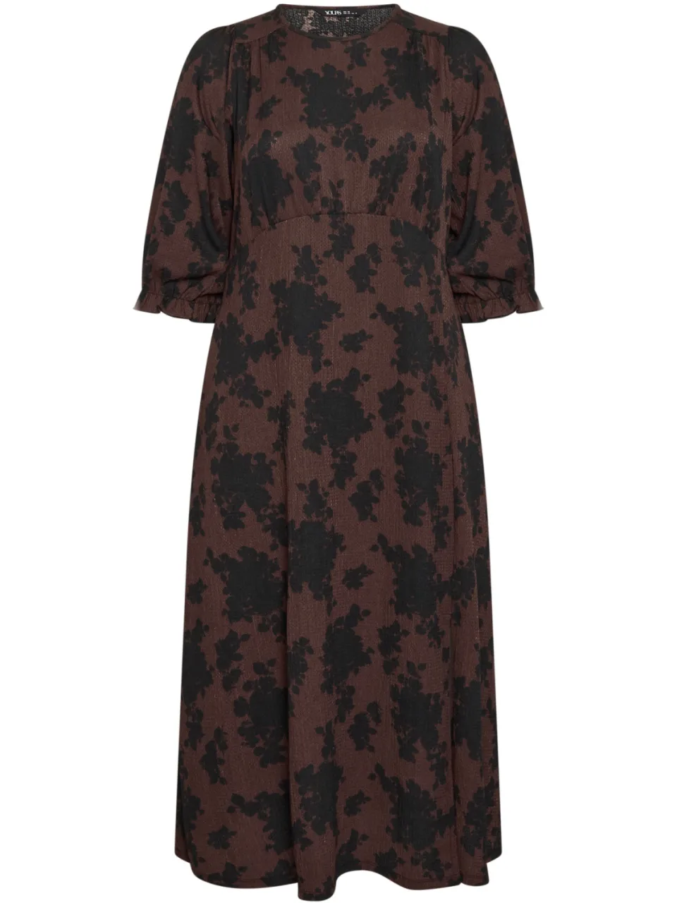 Yours Chocoladebruine Midijurk Met Bloemenprint En Textuur-56, foto 3