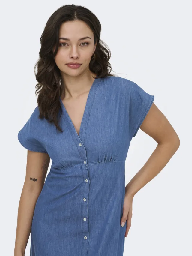 Only korte jurk medium blue denim