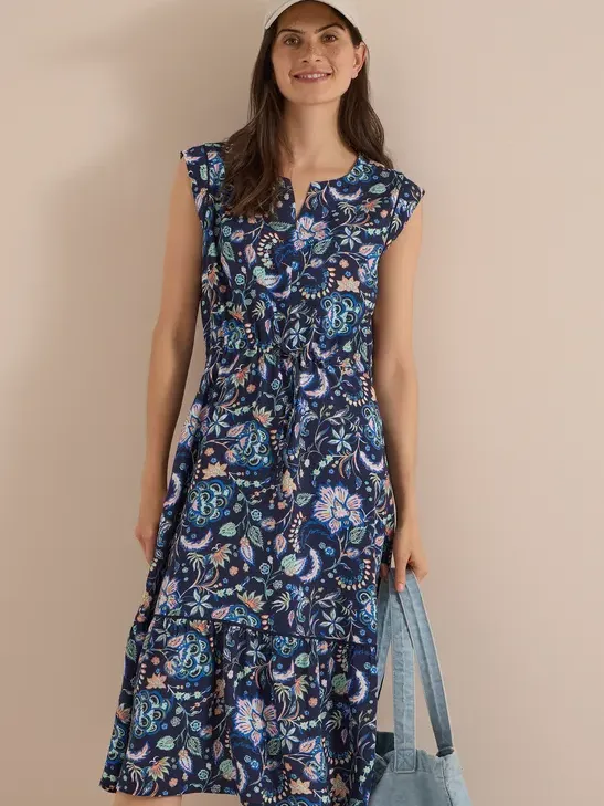 cecil Midi-jurk met split in de hals en print Blauw
