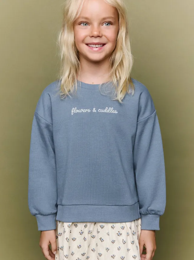 Mango Kids sweatshirt met tekst blauw Blauw/beige