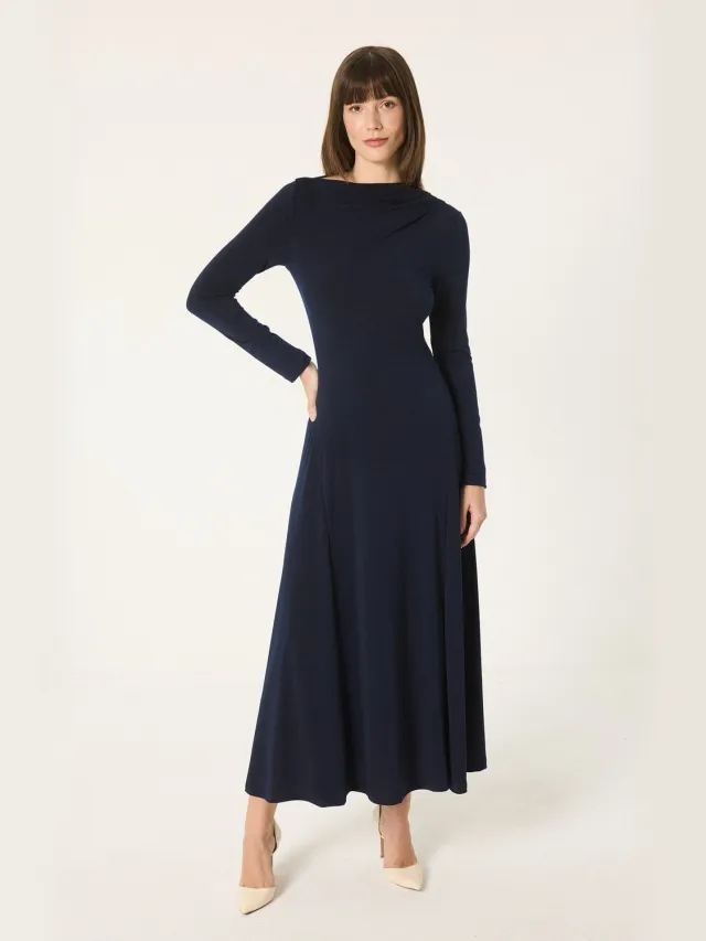 TOUCHÉ PRIVÉ Maxi-jurk met watervalhals - Marineblauw - Dames