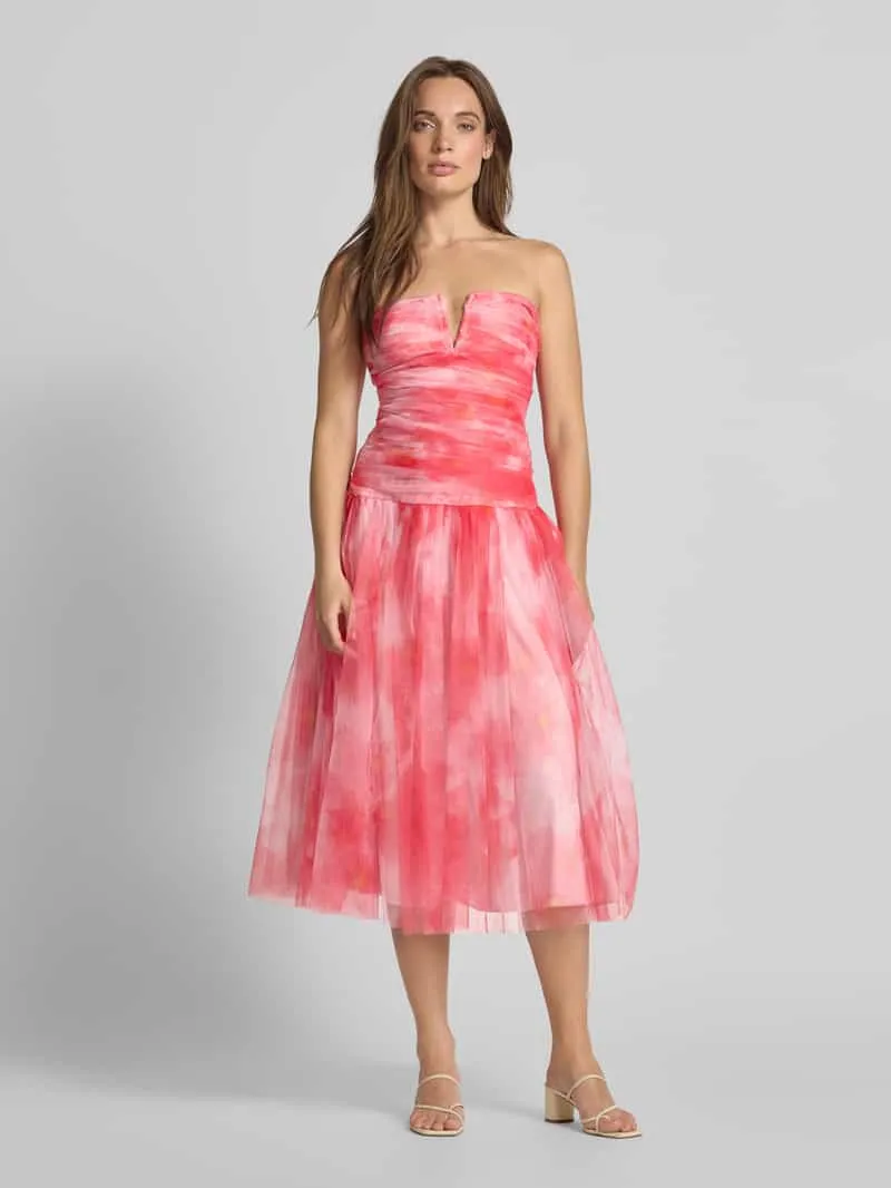 Lace & Beads Knielange cocktailjurk met V-hals Felroze