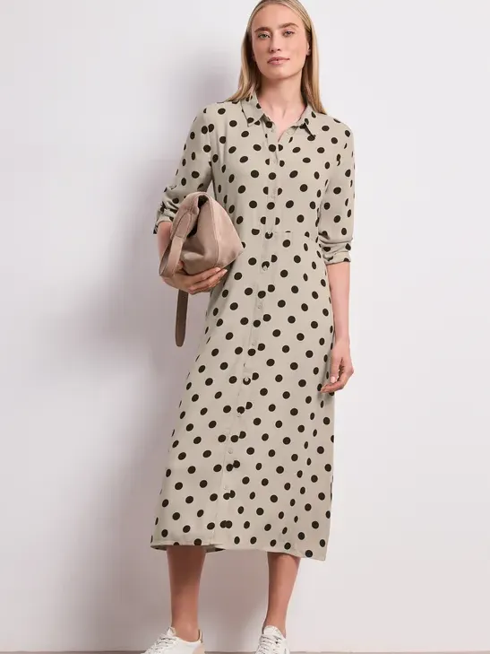 Street One Midi-jurk met knopen en stippenpatroon Beige