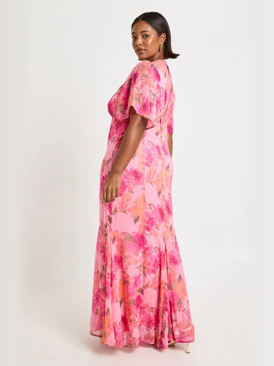 boohoo Dames Plus Bloemen Godet Zoom Maxi Jurk roze, foto 2