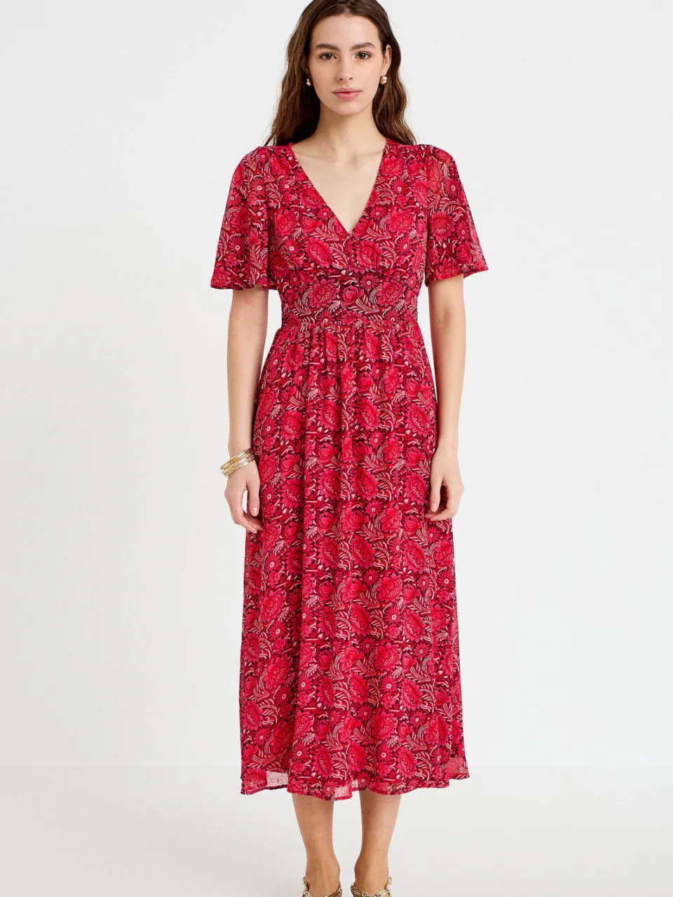 Cache Cache midi jurk V-hals rood/ zwart, foto 3