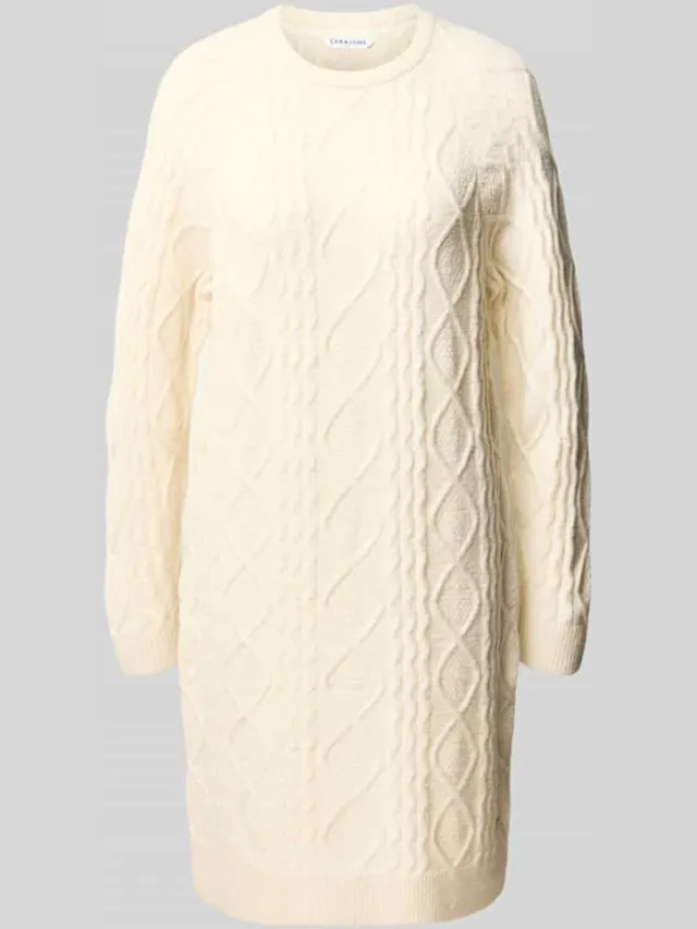 Zabaione Knie-lange tricotjurk met kabelpatroon model 'Sa44die' Offwhite