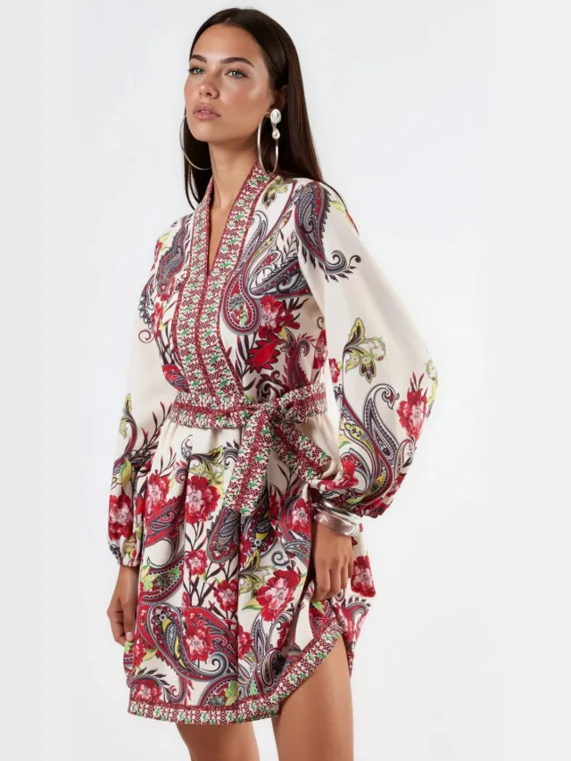 MSN Collection Gebloemd A-lijn Mini Jurk Rood