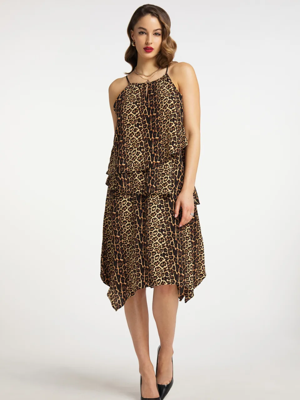 Faina Jurk met leo-opdruk nelice Dames beige leo Dierenprint
