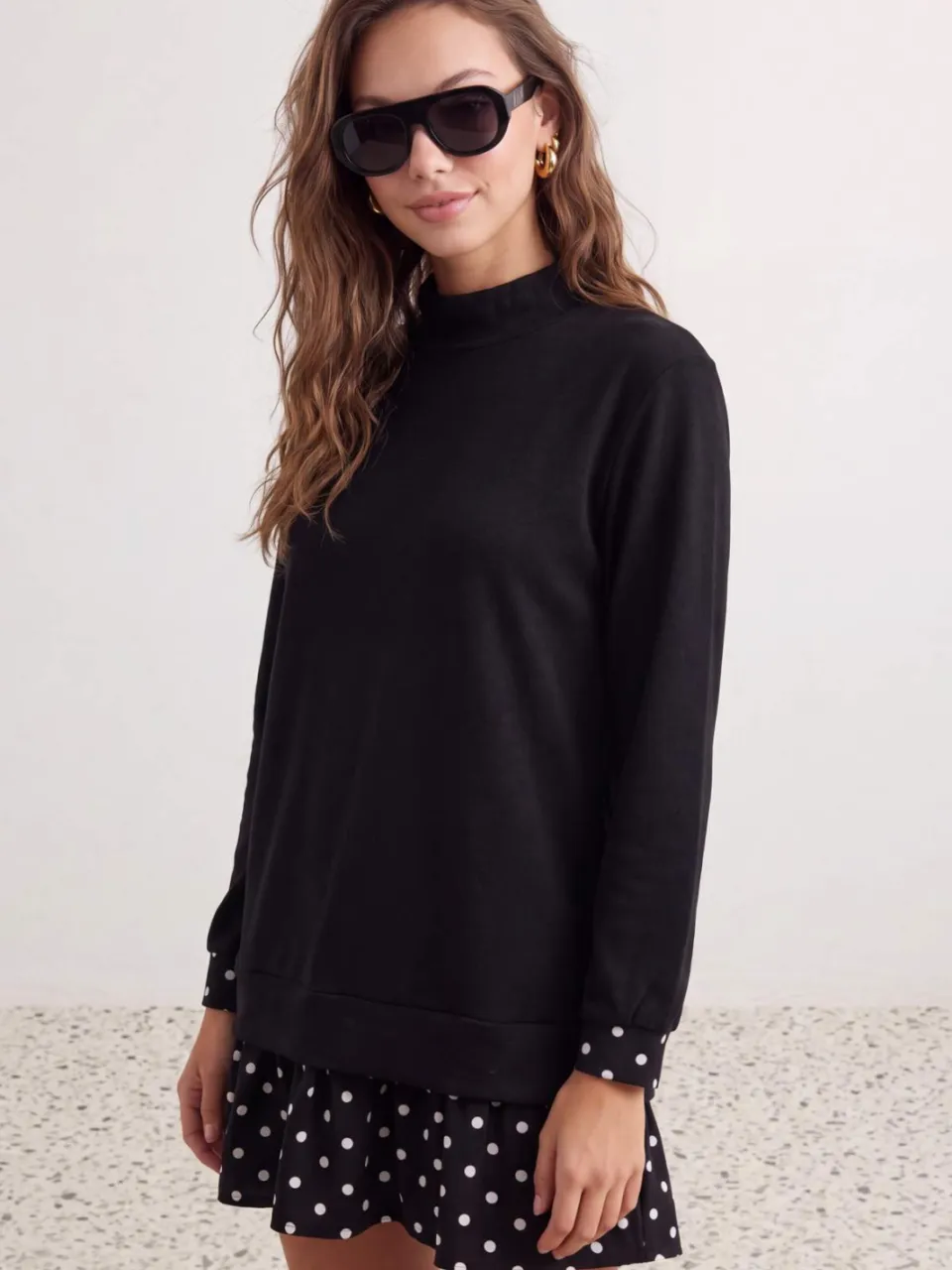 Trendyol TRENDYOLMİLLA Dames Zwart Stippen Kort / Mini Lang Casual Recht Jurken, foto 2