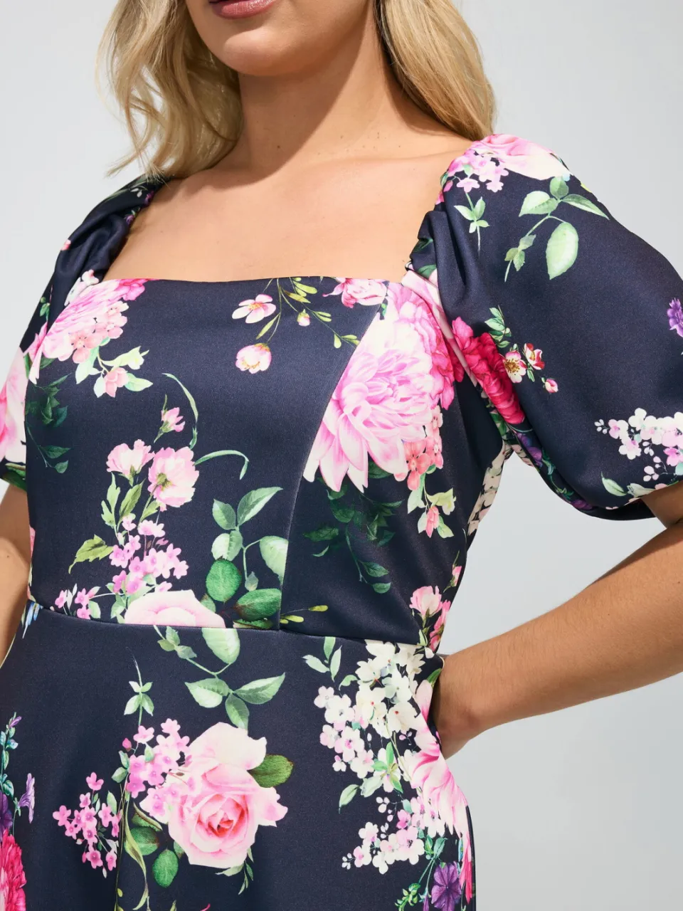Yours London Marineblauwe Jurk Met Bloemenprint En Vierkante Hals-56, foto 5