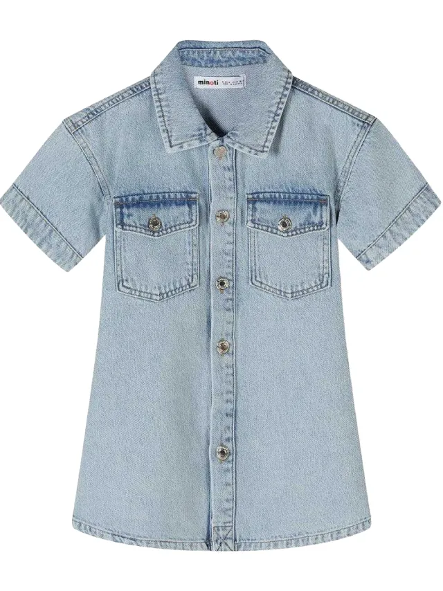 Minoti Denim jurk met korte mouwen voor meisjes (Lichtblauw)