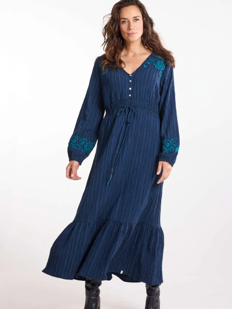 Didi blousejurk met borduursels en ceintuur - donkerblauw, foto 5