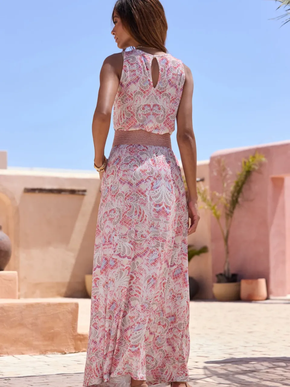Maxi-jurk crème/pink bedrukt, foto 3