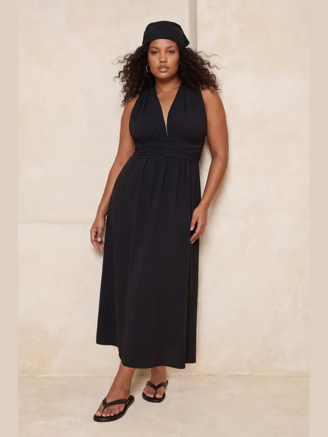 Trendyol Curve Dames Zwart Effen Maxi Mouwloos Strandkleding A-lijn Grote maten Jurk