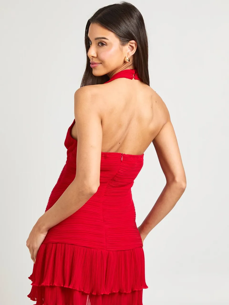 boohoo Dames Geplisseerde Halterneck Mini Jurk rood, foto 3