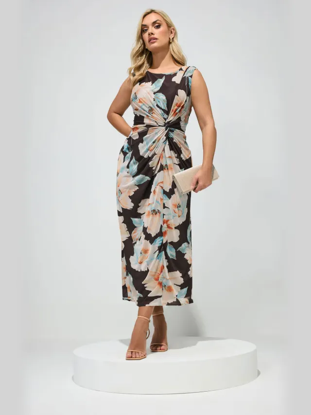 Yours London Chocoladebruine Jurk Met Bloemenprint Size Petite > 40 Brown