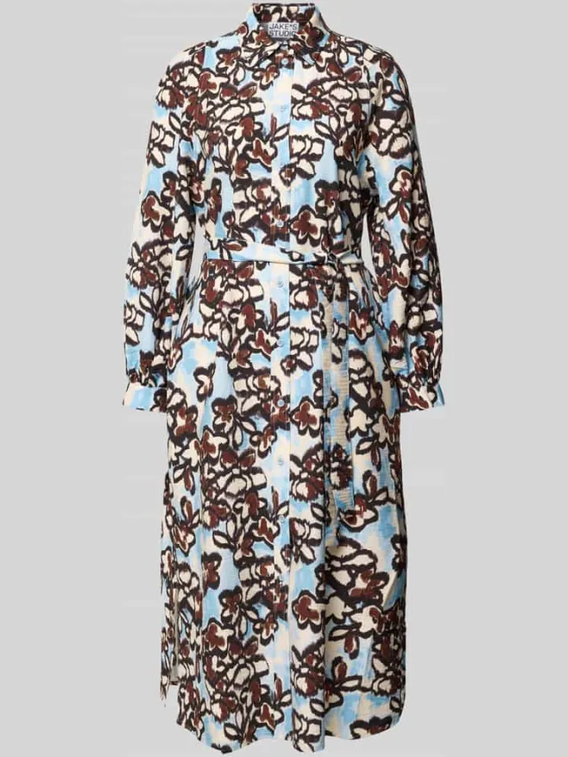 Jake*s Hemdblousejurk van viscosemix met bindceintuur bleu, foto 2
