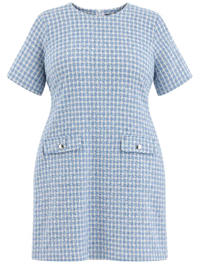 Trendyol Curve Dames Blauw Geruit Kort / Mini Kort A-lijn Grote maten Jurk