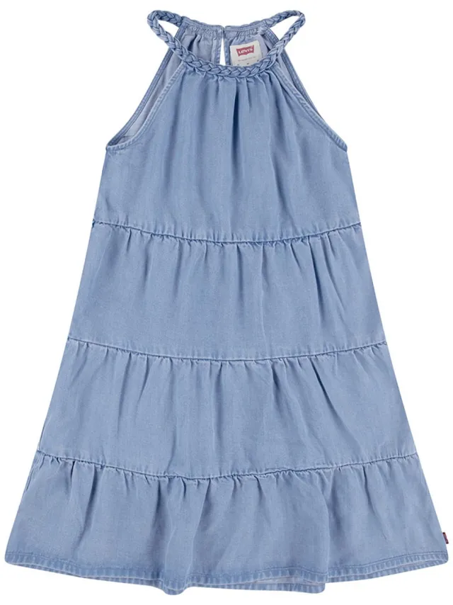 Levi's Levi´s ® Kids Halter Tiered Mouwloze Jurk Blauw 12 Years Meisje Blue